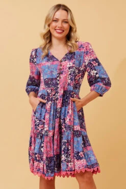 ARRAN PATCHWORK FLORAL BOHO DRESS -Femme Connection Sales 01bf9e72c7d1b623f673acb5b0557c13