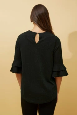 TAZIM DOUBLE FRILL SLEEVE RIBBED GLITTER TOP -Femme Connection Sales 074b23a3c241aec28727a83acd895f13