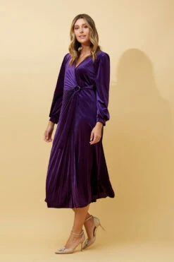 KENNEDY WRAP FRONT PLEATED VELVET MIDI DRESS -Femme Connection Sales 07b730c3cabbe7511354055c461e391c