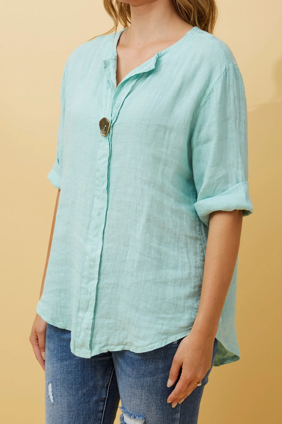 PALERMO BUTTON DETAIL LINEN TOP 7 PALERMO BUTTON DETAIL LINEN TOP - Image 5