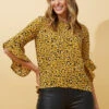 FOREVER NEW LEOPARD FLUTE SLEEVE BLOUSE