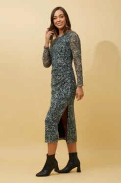 JUAN ABSTRACT PRINT RUCHED MIDI DRESS -Femme Connection Sales 0cc6a4b016f399104e8af63f2e79f9d2