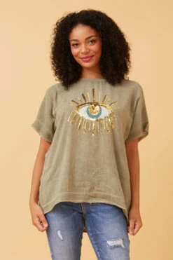 JULINA EVIL EYE LINEN TOP -Femme Connection Sales 0db835bb03ddf775e8bd8532449e7f2b
