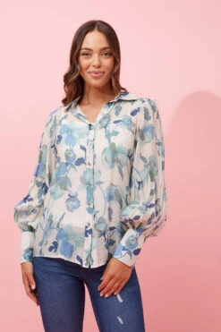 BELLE LONG BALLOON SLEEVE FLORAL SHIRT -Femme Connection Sales 0e146c8162a0393461c702f5c4c5c3db