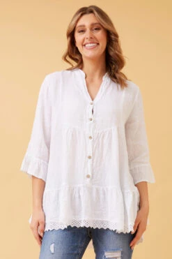 RINA BUTTON FRONT LINEN TOP -Femme Connection Sales 11ceee436873e8f2a3c9b1ab1c1f5488