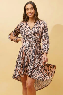 WILLOW ANIMAL STRIPE SATIN WRAP DRESS -Femme Connection Sales 19639a3e453b48ba510cca52cbff75d2