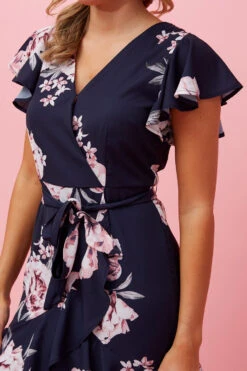 DENVER FLORAL RUFFLE HEM HI LOW DRESS -Femme Connection Sales 1b95943abf083ad50a104d6f490c68cb