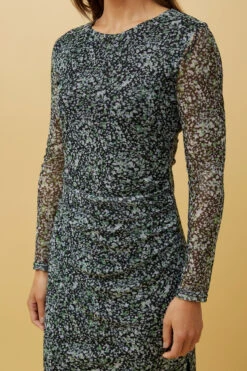 JUAN ABSTRACT PRINT RUCHED MIDI DRESS -Femme Connection Sales 2409a47a09f8007607e0e6275b7b5341