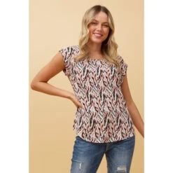 SHELLY ABSTRACT PRINT SHELL TOP -Femme Connection Sales 2465d9ba97e345acf1c5bd11e016bd5c