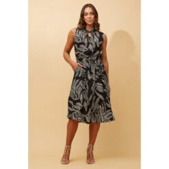 FILOMENA LEAF PRINT MIDI DRESS -Femme Connection Sales 2762adb246ede4a91428a93ef2961276