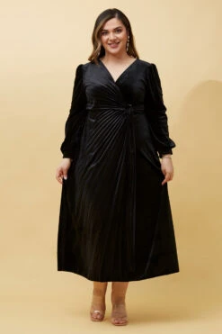 KENNEDY WRAP FRONT PLEATED VELVET MIDI DRESS -Femme Connection Sales 2ba7a897a0a3e329a0f1b3e946e3ad12