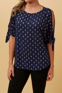 COLD SHOULDER FOIL PRINT BLOUSE -Femme Connection Sales 302c1bc52f663a5d929fd03032aa885d