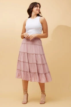 LUCIENE LACE TIERED MIDI SKIRT -Femme Connection Sales 307a50412ac18c6f8d54929a9eef70f2