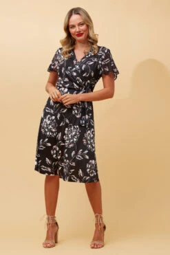 SILVANIA FLORAL WRAP SHORT DRESS -Femme Connection Sales 3226aa1dd1389f7afe15a98ca670365d
