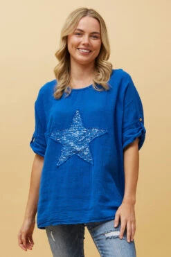 ZONYA SEQUIN STAR PATCH TOP -Femme Connection Sales 35c2e5473b1693360354612a1966c1c1
