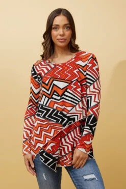 BOBBI ZIG ZAG PRINT DOUBLE LAYERED TOP -Femme Connection Sales 35dc71e6aede71b6ff0fdeecd6471ae5