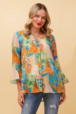 CHARLOTTE ABSTRACT PRINT BUTTON FRONT TOP -Femme Connection Sales 35ed92377e3b908f6413a68902912e67