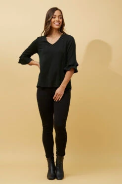 TAZIM DOUBLE FRILL SLEEVE RIBBED GLITTER TOP -Femme Connection Sales 368e388765864849e4f83c674d30bf0e