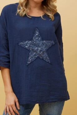 ZONYA SEQUIN STAR PATCH TOP -Femme Connection Sales 40b1f8b41fe1a42630b8467fea917ed7