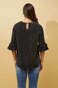 TAZIM DOUBLE FRILL SLEEVE RIBBED GLITTER TOP -Femme Connection Sales 421e6b52c050a13d660f2f46ca3a4c05