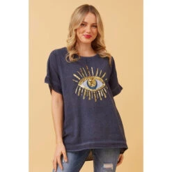 JULINA EVIL EYE LINEN TOP -Femme Connection Sales 423635756937c954ff0bb26fc8adec53