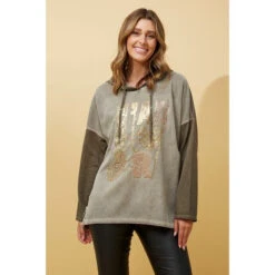 SONATA FOIL PRINT HOODED TOP -Femme Connection Sales 45acf04a197c25867859e8bd4a8d3290
