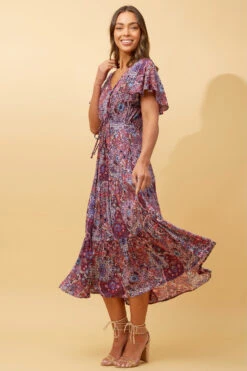 LISDON PATCHWORK TIERED MIDI DRESS -Femme Connection Sales 465915555e437d4d594d77d171337515