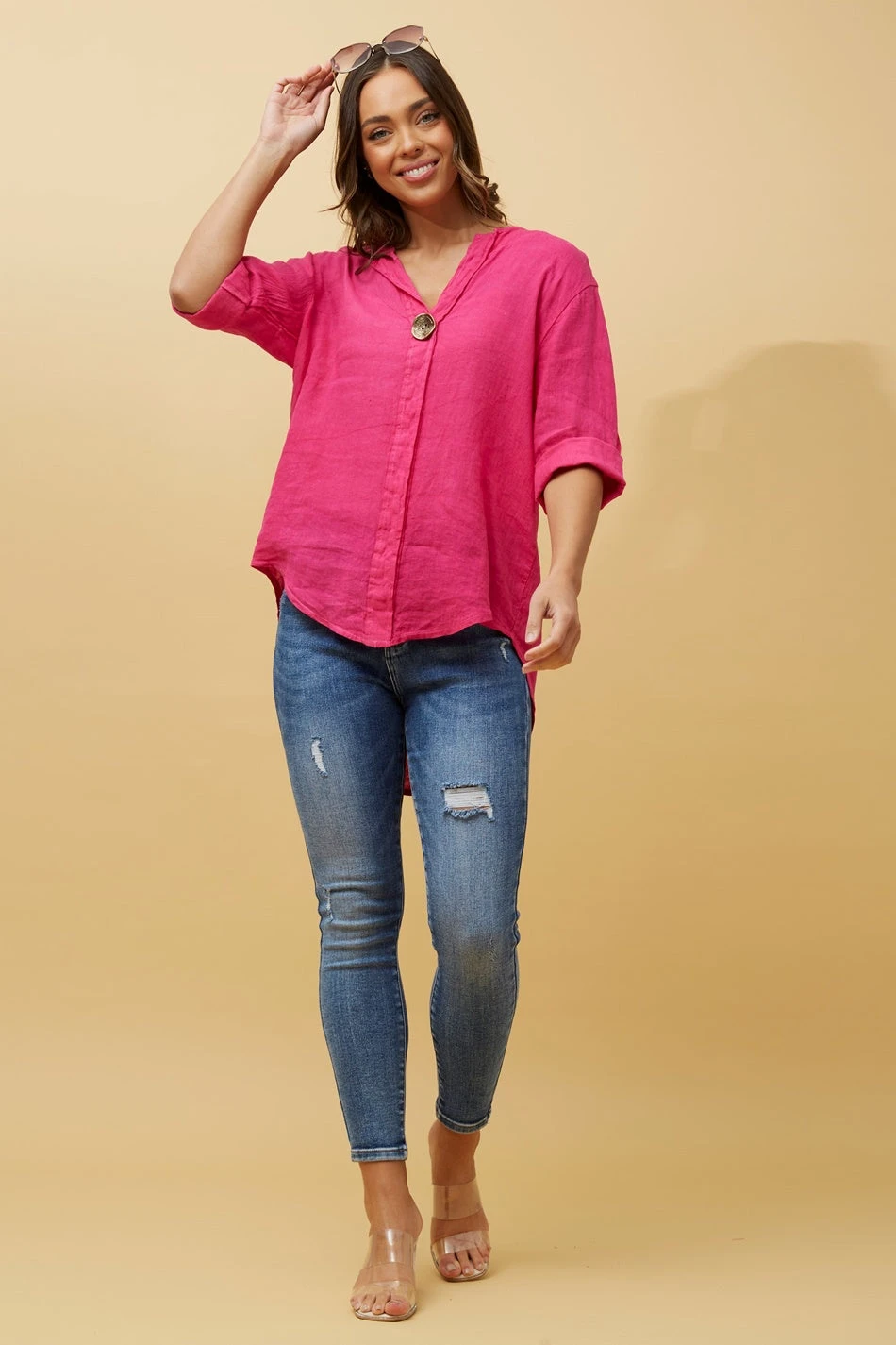 PALERMO BUTTON DETAIL LINEN TOP 21 PALERMO BUTTON DETAIL LINEN TOP - Image 19