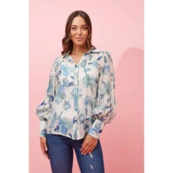 BELLE LONG BALLOON SLEEVE FLORAL SHIRT -Femme Connection Sales 47d0bac0442f843a63b09f33d80ddca3