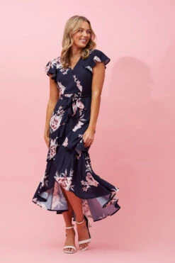 DENVER FLORAL RUFFLE HEM HI LOW DRESS -Femme Connection Sales 48f9b559170f051f8b012d032cf75591