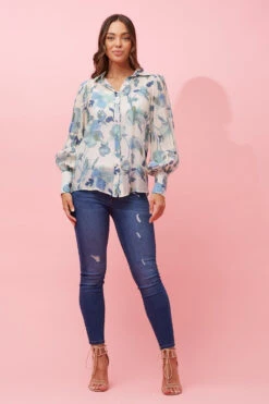 BELLE LONG BALLOON SLEEVE FLORAL SHIRT -Femme Connection Sales 5143dd35e4fb42bd4235cf994b7d47b3