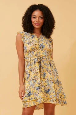 RAVINA FLORAL TIE WAIST TEA DRESS
