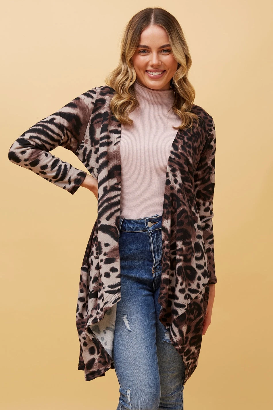 AIDEN ANIMAL PRINT WATERFALL CARDIGAN 3 AIDEN ANIMAL PRINT WATERFALL CARDIGAN - Image 2