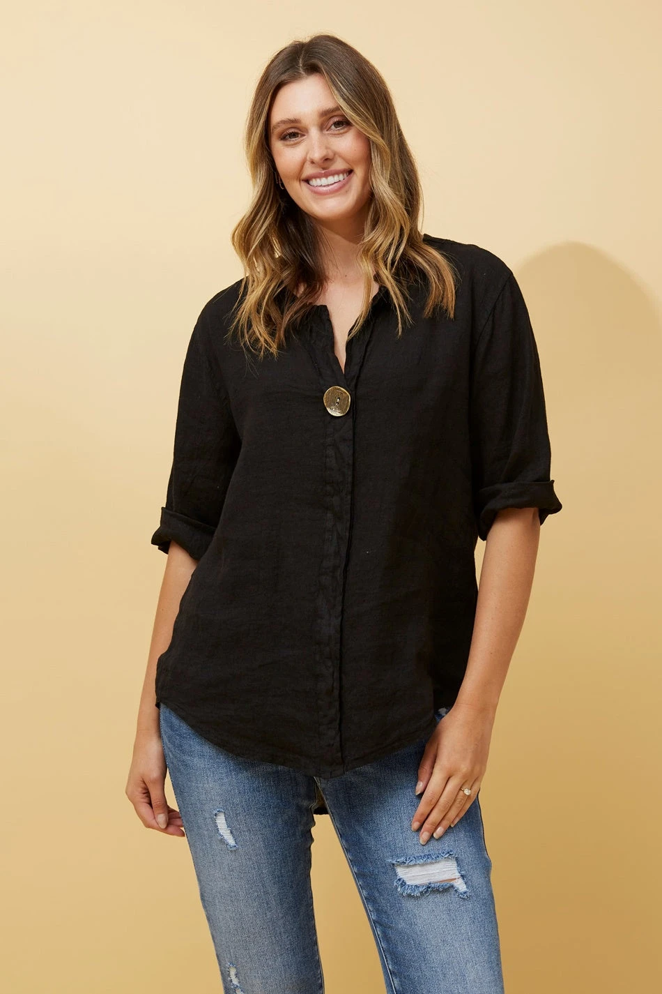 PALERMO BUTTON DETAIL LINEN TOP 10 PALERMO BUTTON DETAIL LINEN TOP - Image 8