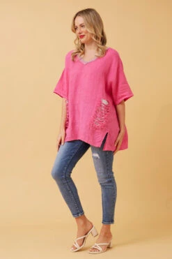 PAM SEQUIN PATCH LINEN TOP -Femme Connection Sales 5c7fded14a14db1826cdc53b06c0ce5f