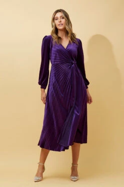 KENNEDY WRAP FRONT PLEATED VELVET MIDI DRESS -Femme Connection Sales 5d91dc84974f3f89bbebad7161900195
