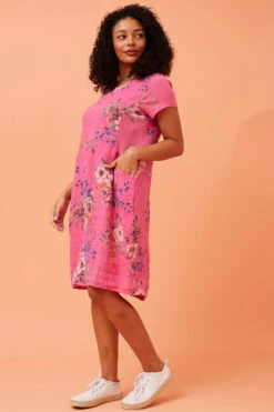 MESSINA FLORAL LINEN DRESS -Femme Connection Sales 5e1d94fbf7aa35bbf5cd9babd76e3e16