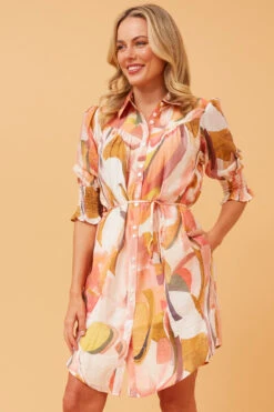 LOTUS ABSTRACT PRINT SHIRT DRESS -Femme Connection Sales 5e240d45d6eab21072b905f88698004f