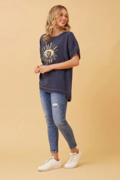 JULINA EVIL EYE LINEN TOP -Femme Connection Sales 64ce2c7e4edcf632d03f8ef8621b034e