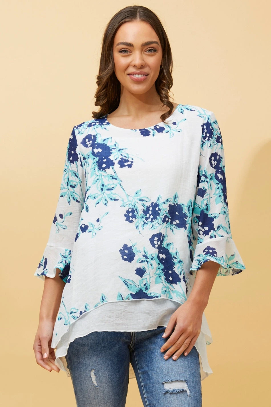RUMI DOUBLE LAYER FLORAL TUNIC TOP 3 RUMI DOUBLE LAYER FLORAL TUNIC TOP