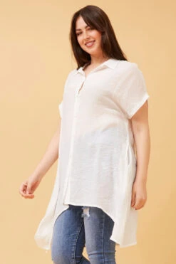BLU ASYMMETRICAL HEM SHIRT -Femme Connection Sales 686868f81235ebd298624334d8d49340