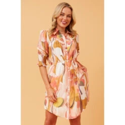 LOTUS ABSTRACT PRINT SHIRT DRESS -Femme Connection Sales 68f27f111a1b1a024e12ebe0833d29e6