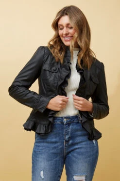 FRILL VEGAN LEATHER JACKET