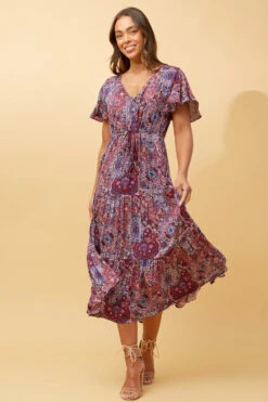 LISDON PATCHWORK TIERED MIDI DRESS -Femme Connection Sales 6b8a640d6c86645a48dd9818be71d293