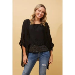 ARGLE SEQUIN DETAIL DOUBLE LAYER TOP -Femme Connection Sales 6de4aa98bd0c60f0711391d7e973992b