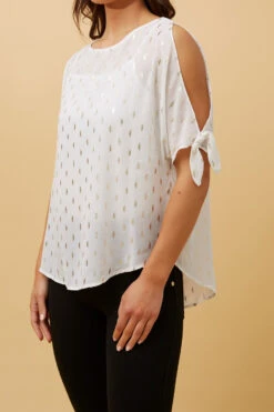 COLD SHOULDER FOIL PRINT BLOUSE -Femme Connection Sales 736c7ea62372937c8814474a658f2a5d