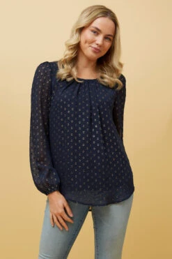 PHYLLIS GOLD FOIL POLKA DOT TOP -Femme Connection Sales 7952a5bed35708e5dfec89621f5d9a4a