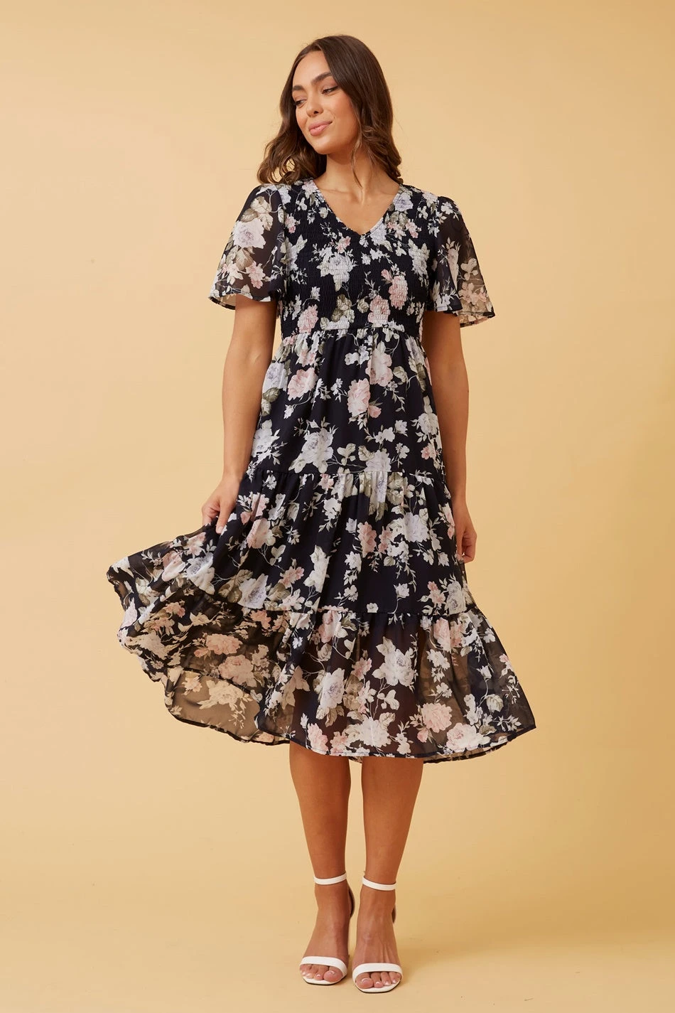 MARSHA FLORAL SHIRRED MIDI DRESS 5 MARSHA FLORAL SHIRRED MIDI DRESS - Image 3