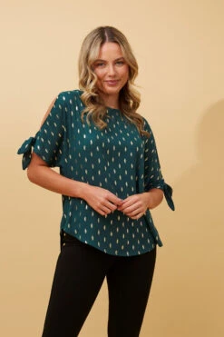 COLD SHOULDER FOIL PRINT BLOUSE -Femme Connection Sales 7b949d764bbee61e00ad06feeaf34302