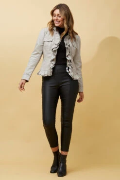 FRILL VEGAN LEATHER JACKET -Femme Connection Sales 7c027d8602ee00bcc0f4c32375915179